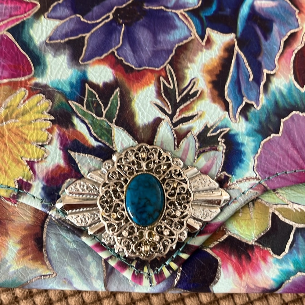 Kemestry leather hand tooled exquisite silver trim long chain purse/clutch NWOT - Picture 2 of 12